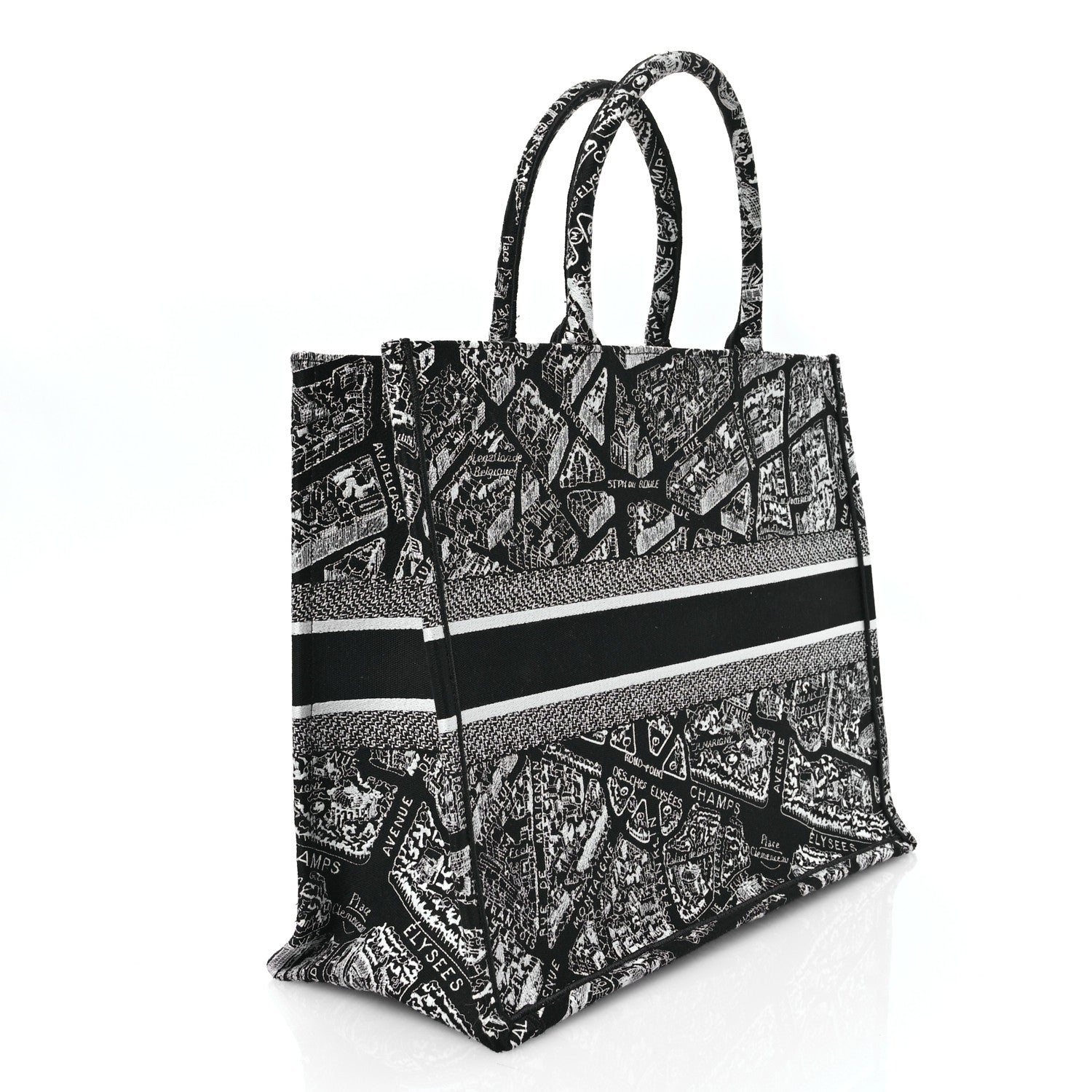 Christian Dior Canvas Embroidered Large Plan De Paris Book Tote Black White 4 of 14