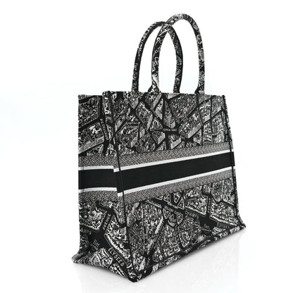 Christian Dior Canvas Embroidered Large Plan De Paris Book Tote Black White 4 of 14