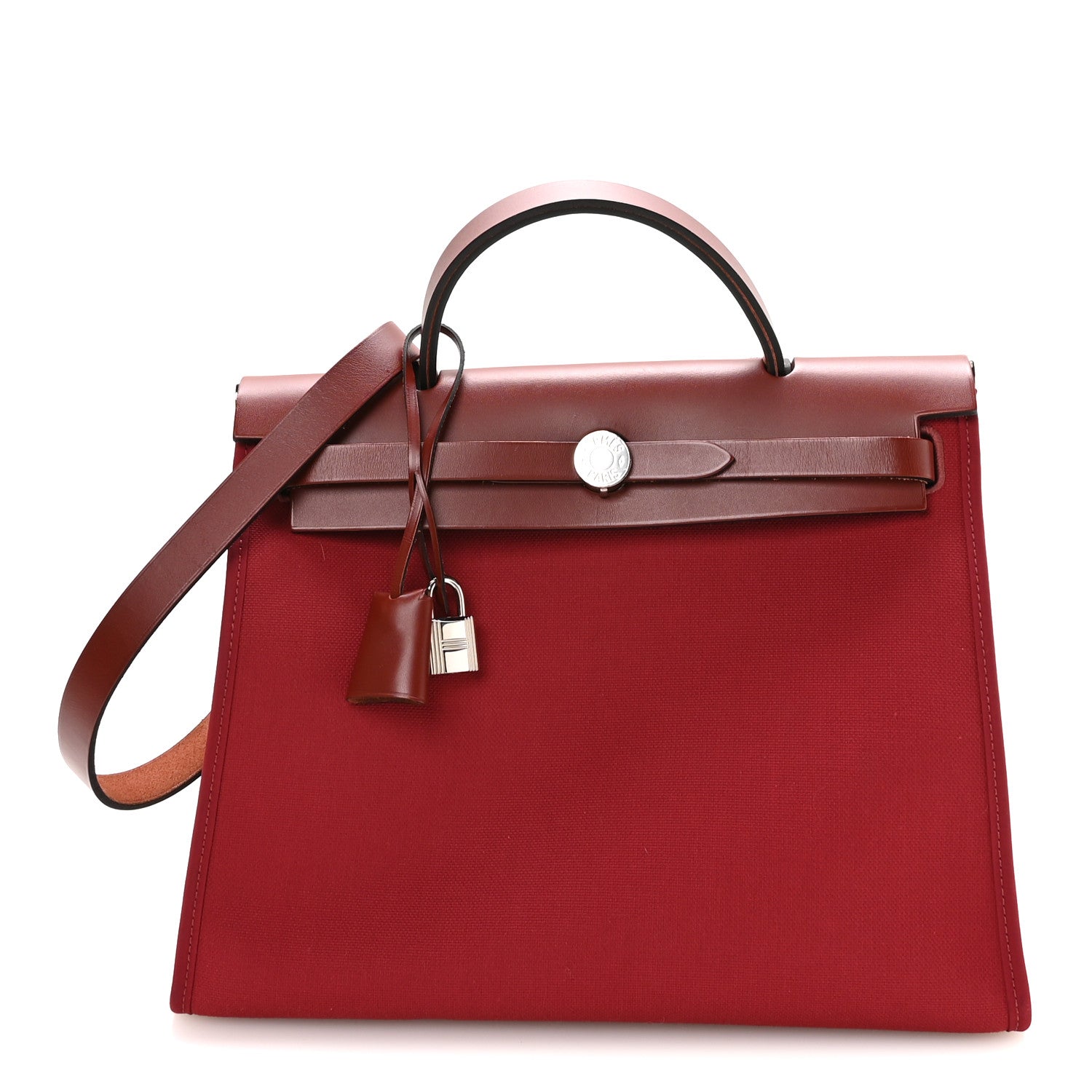 Hermes Vache Hunter Toile Herbag Zip 31 PM Rouge H 1 of 12