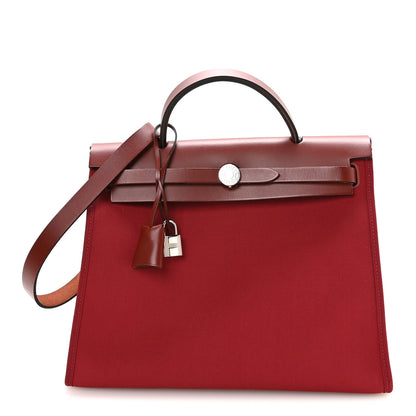 Hermes Vache Hunter Toile Herbag Zip 31 PM Rouge H 1 of 12