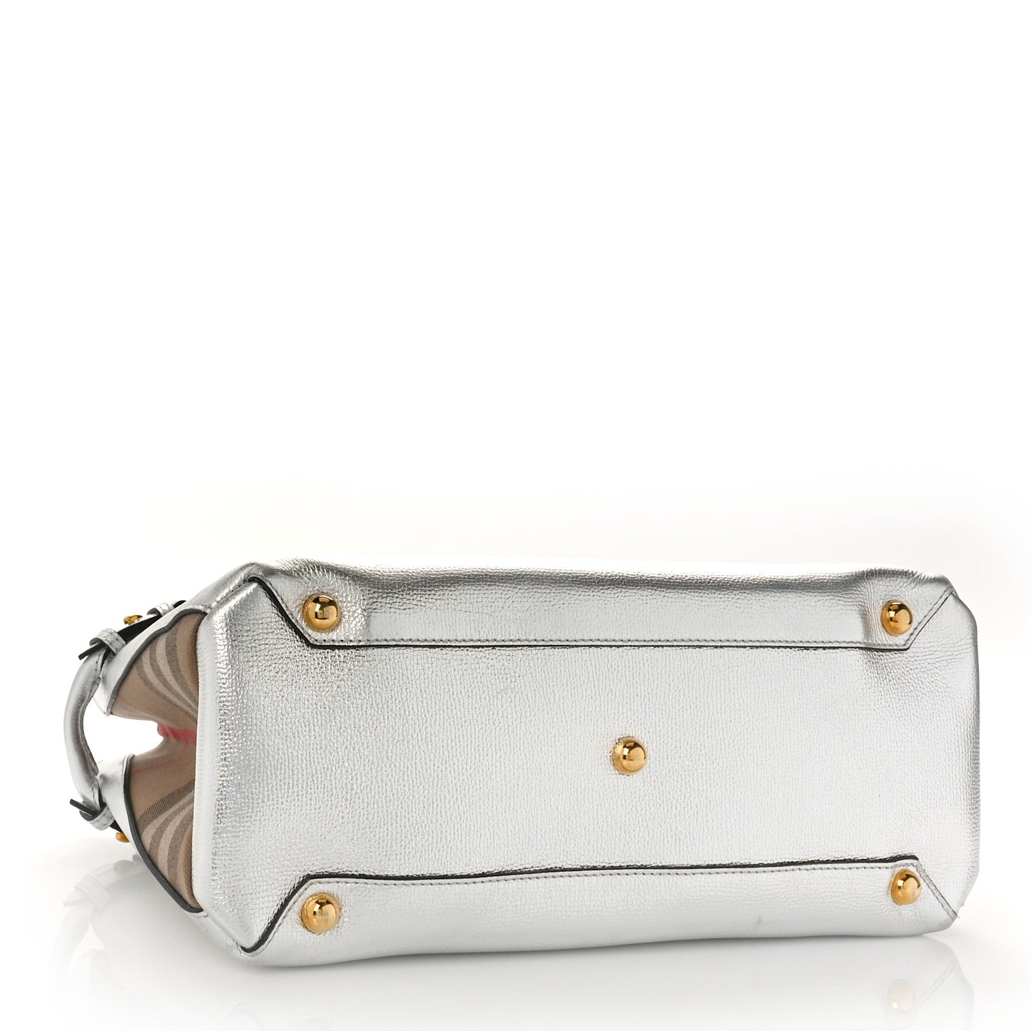 Metallic Grainy Calfskin House Check Medium Banner Tote Silver