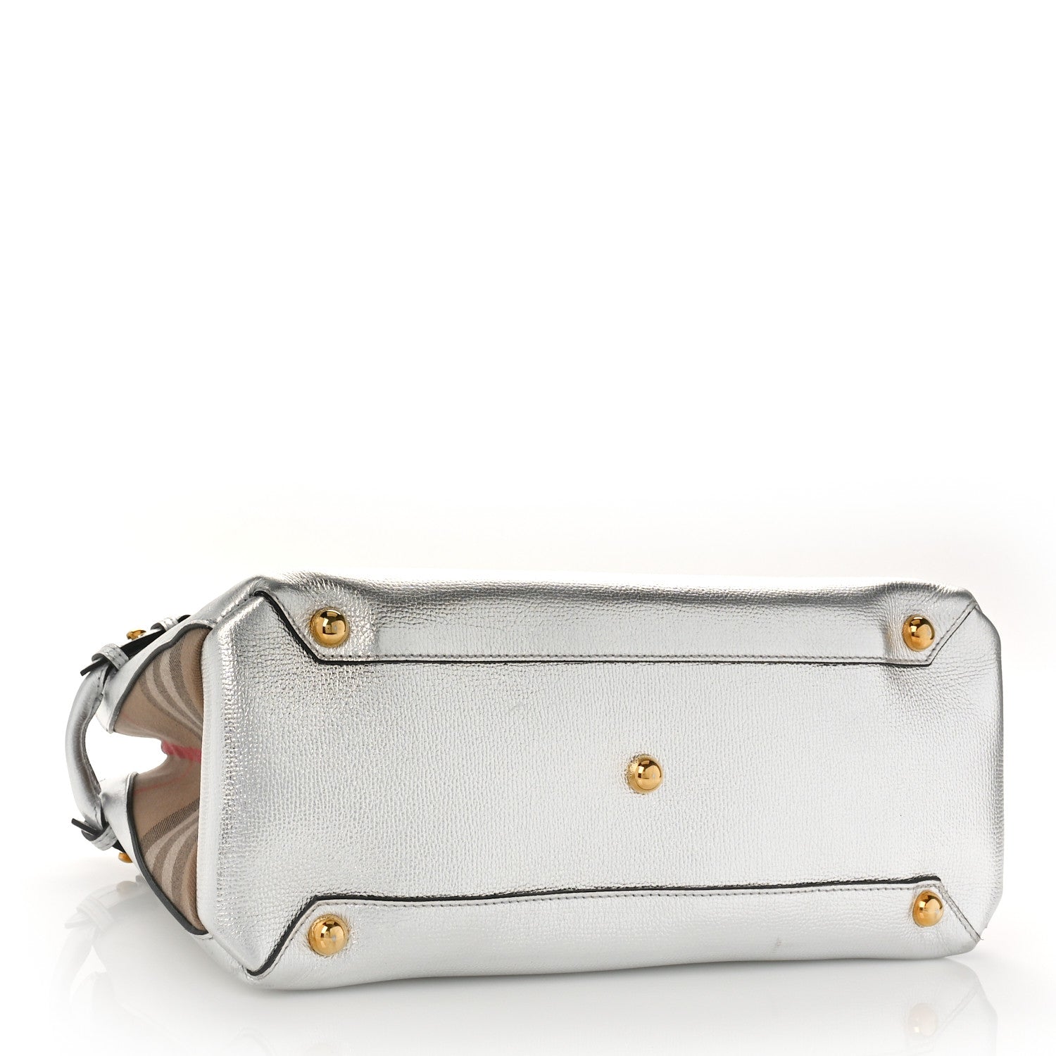 Burberry Metallic Grainy Calfskin House Check Medium Banner Tote Silver 4 of 8