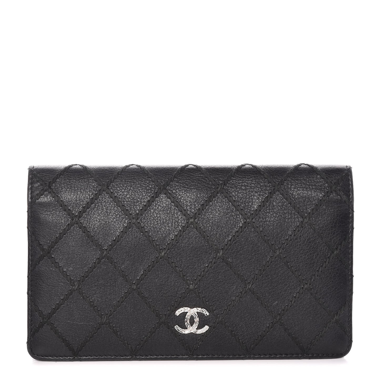 Calfskin Diamond Stitched Yen Wallet Black