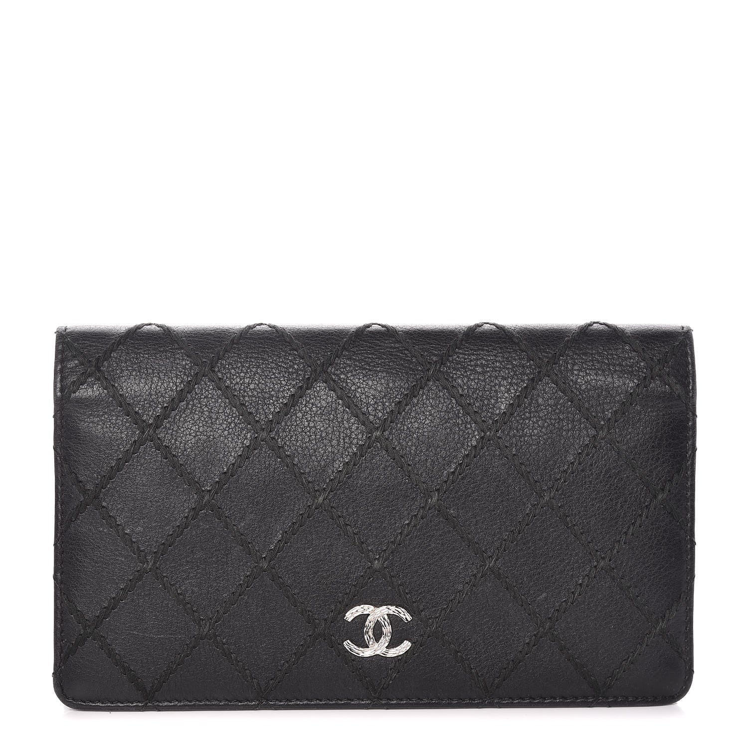 Chanel Calfskin Diamond Stitched Yen Wallet Black 1 of 14