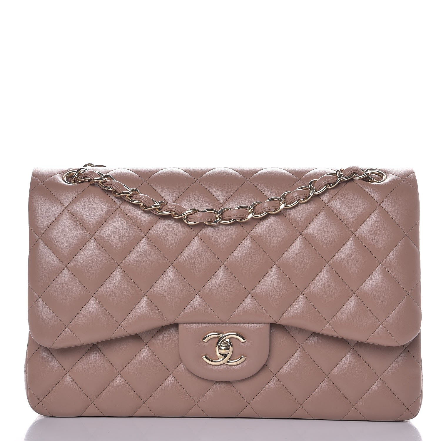 Chanel Lambskin Quilted Jumbo Double Flap Dark Beige 1 of 10