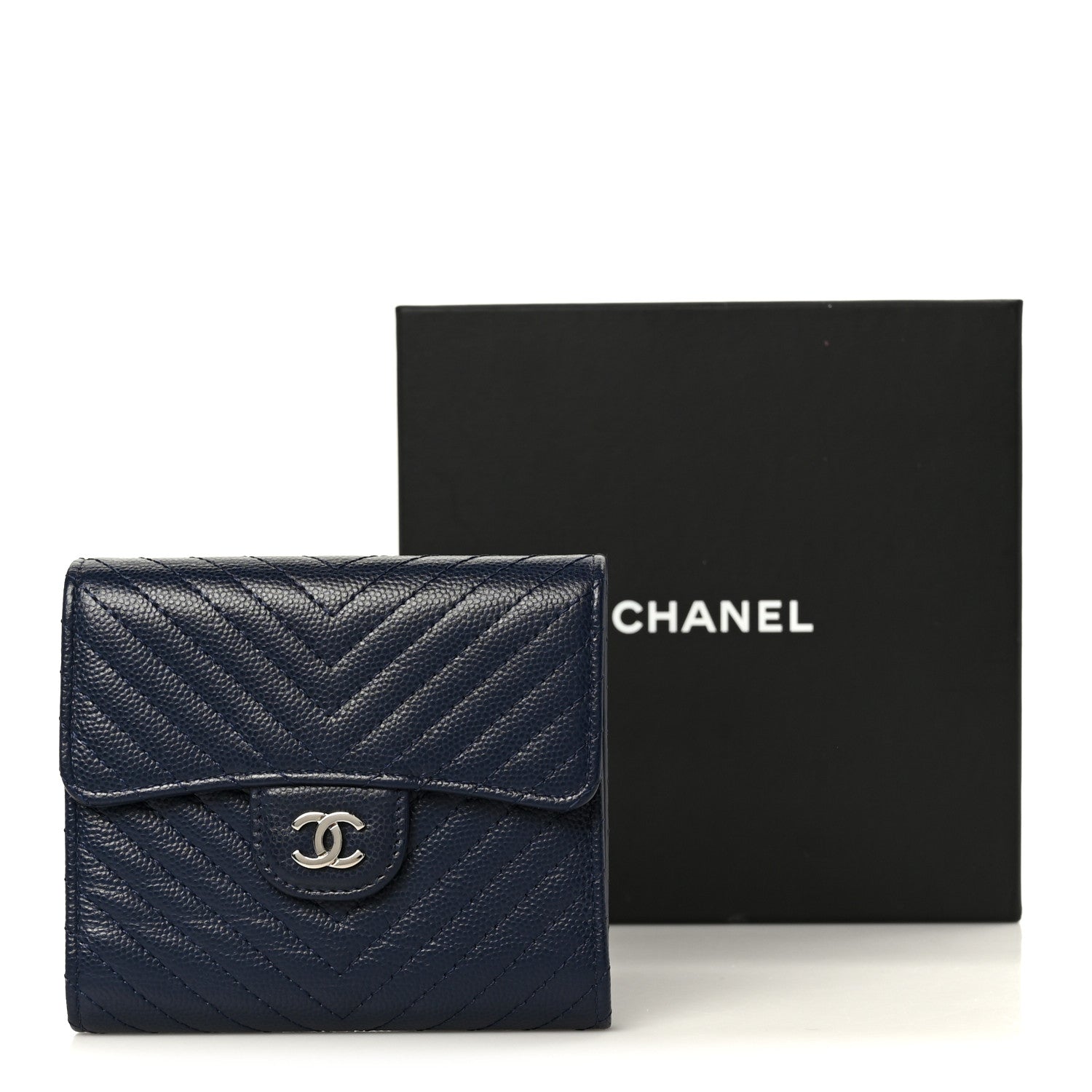 Chanel Caviar Chevron Quilted Compact Flap Wallet Navy 11 of 11