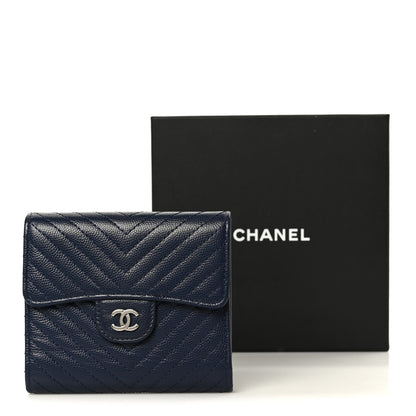 Chanel Caviar Chevron Quilted Compact Flap Wallet Navy 11 of 11