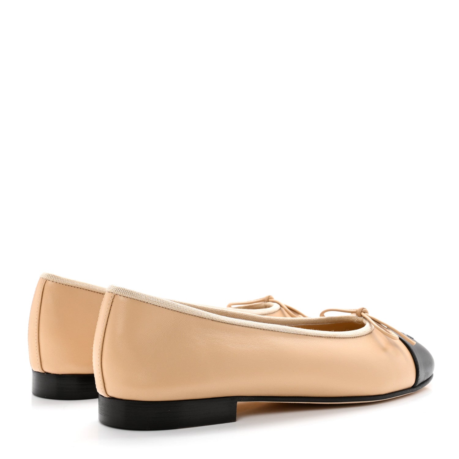 Chanel Lambskin Cap Toe CC Ballerina Flats 37 Beige Black 4 of 9