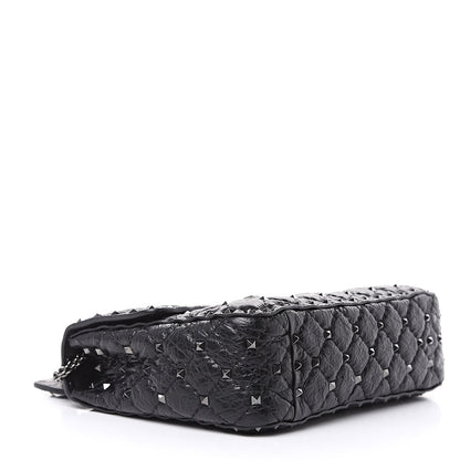 Valentino Garavani Craquele Nappa Medium Rockstud Spike Shoulder Bag Black 4 of 10
