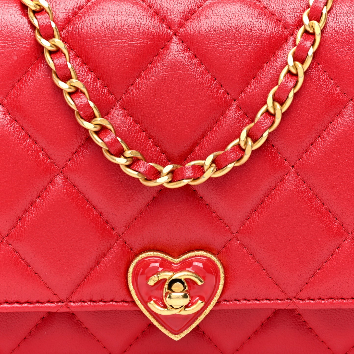 Lambskin Plexiglass Quilted Coco Love Wallet On Chain WOC Red