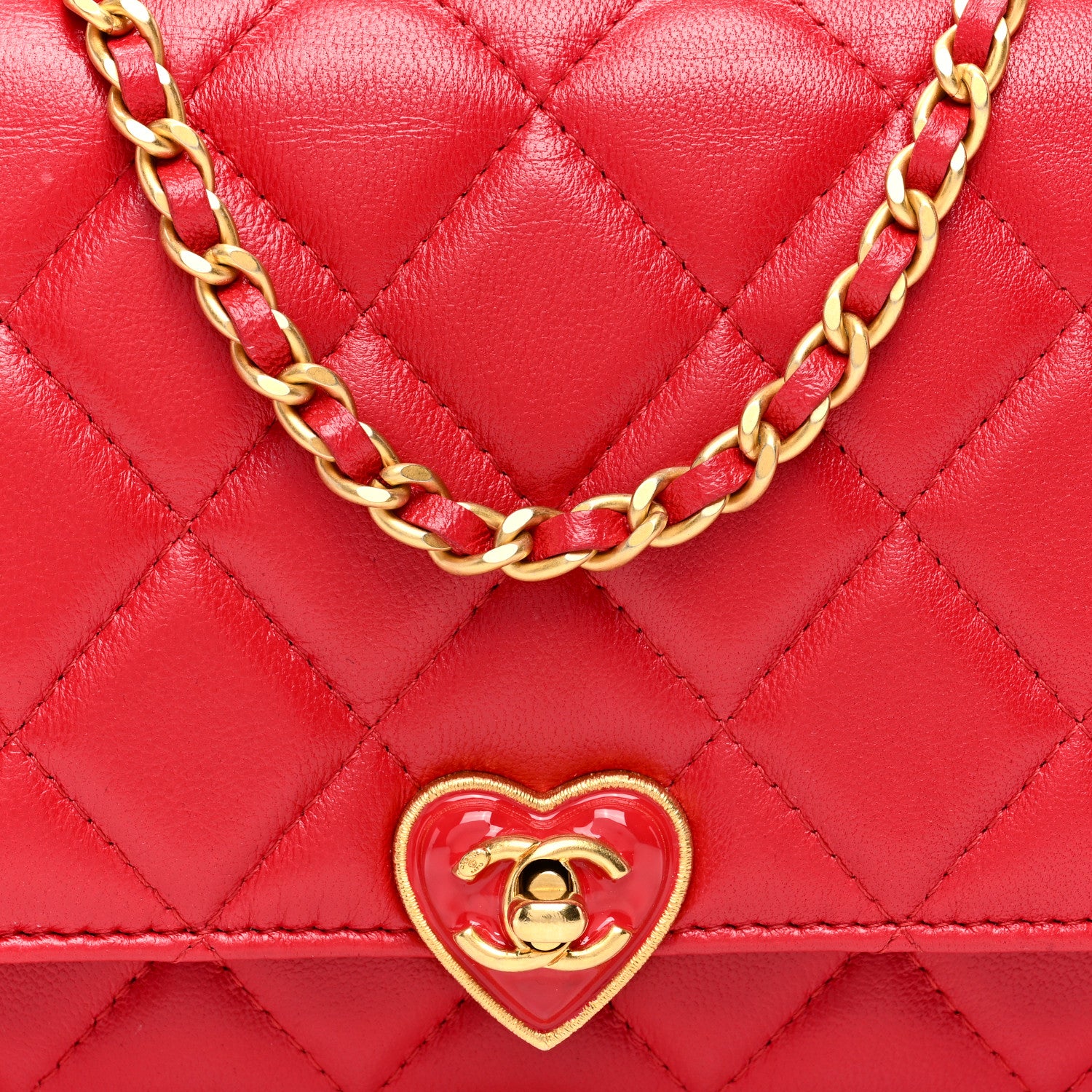 Chanel Lambskin Plexiglass Quilted Coco Love Wallet On Chain WOC Red 8 of 10