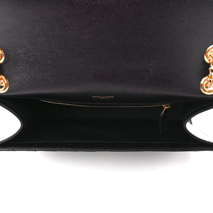 Saint Laurent Grain De Poudre Matelasse Chevron Large Monogram Satchel Black 5 of 10
