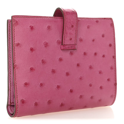 Hermes Ostrich Bearn Compact Wallet Fuchsia 3 of 8