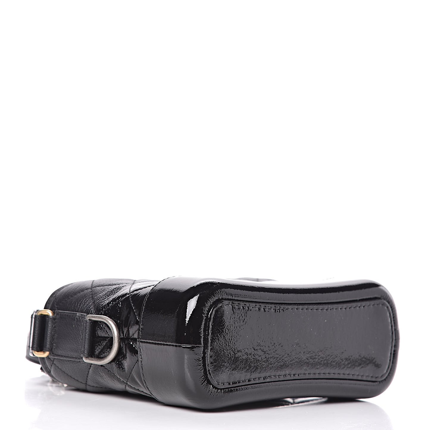 Patent Goatskin Quilted Small Gabrielle Hobo Black