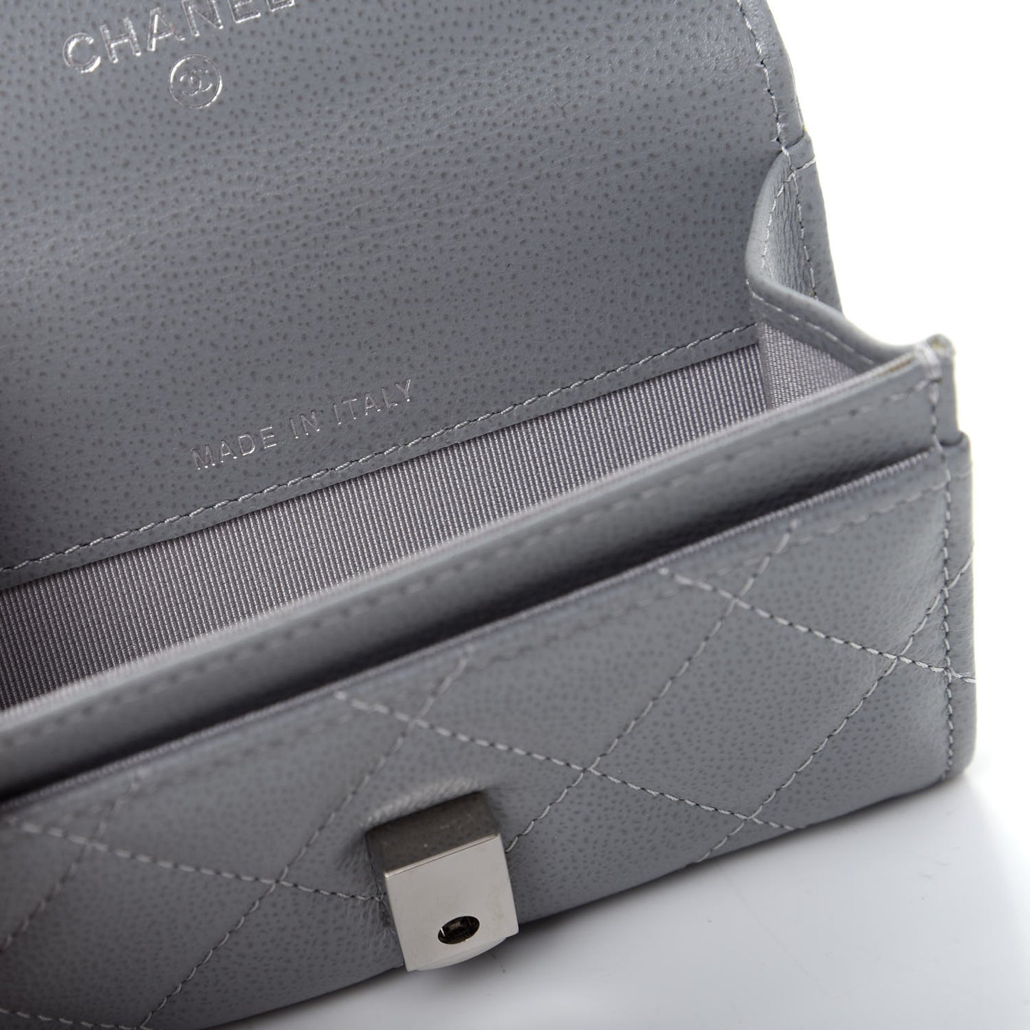 Grained Calfskin Quilted CC Box Flap Card Holder Grey
