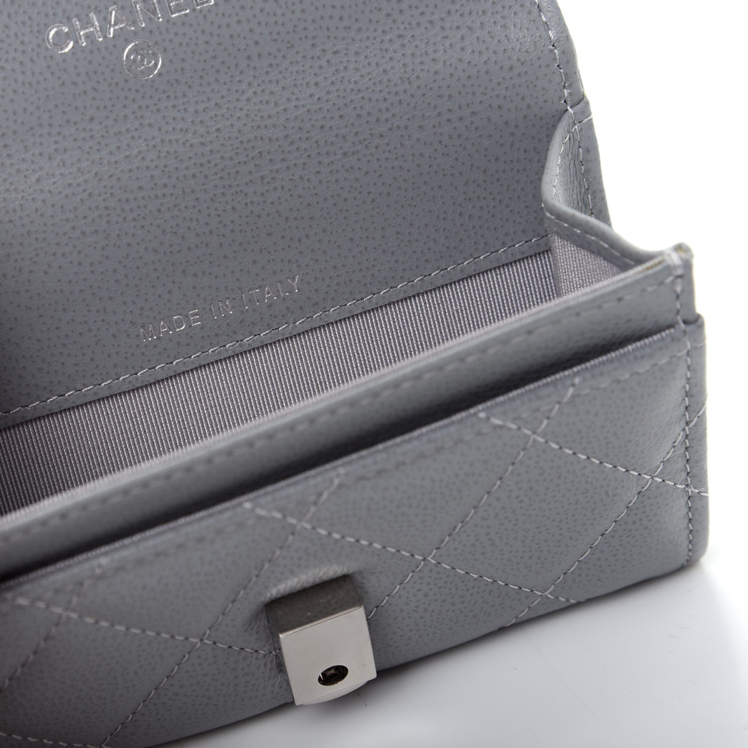 Chanel Grained Calfskin Quilted CC Box Flap Card Holder Grey 7 of 9