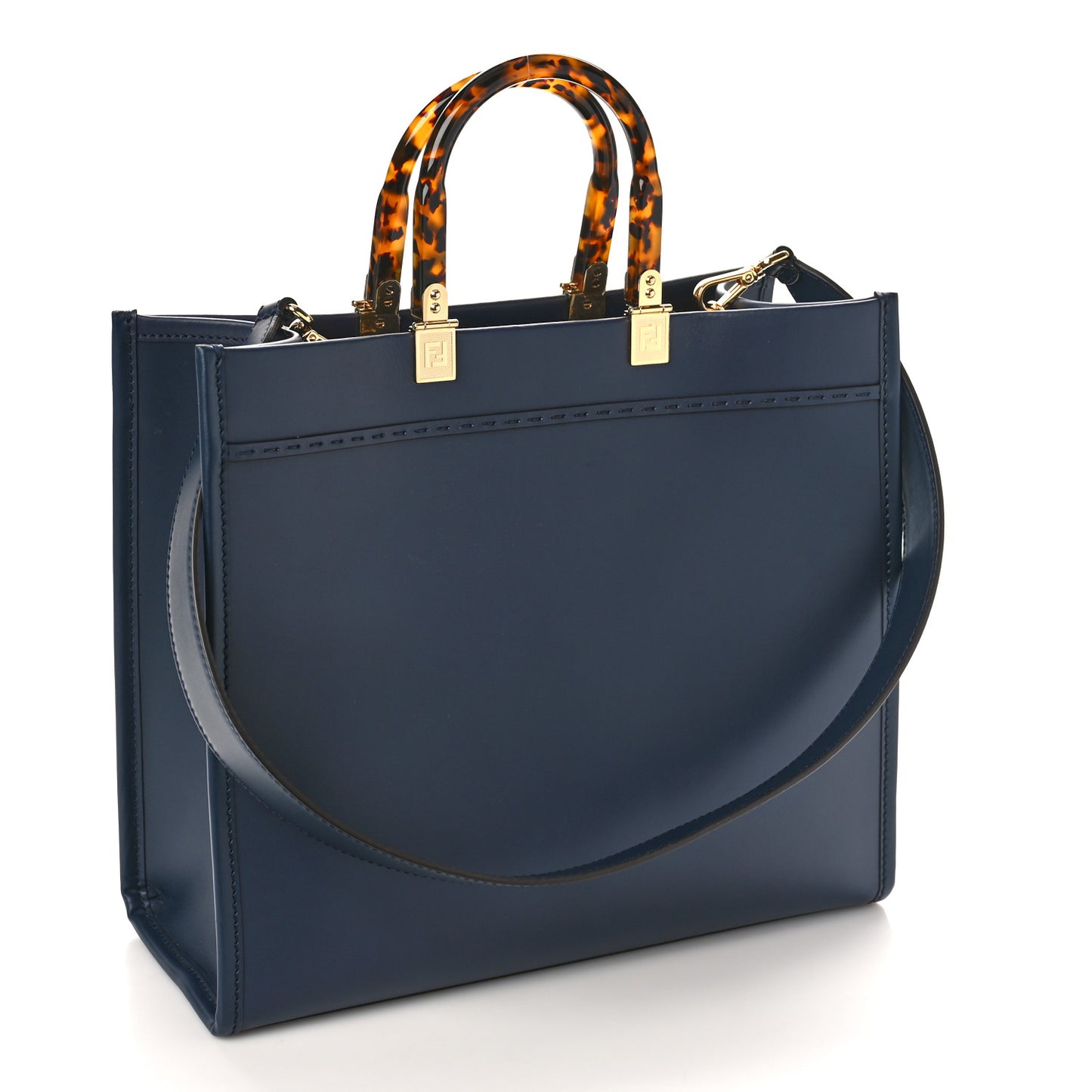 Vitello King Plexiglass Logo Embossed Medium Fendi Sunshine Shopper Tote Midnight
