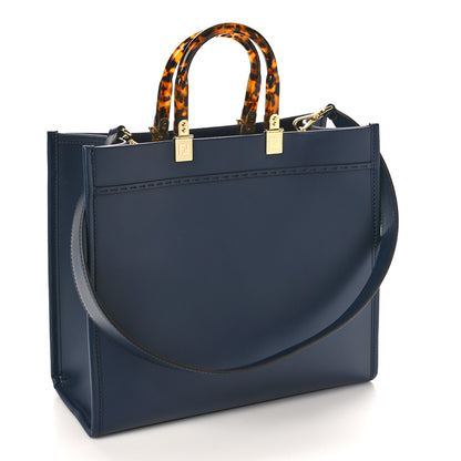 Fendi Vitello King Plexiglass Logo Embossed Medium Fendi Sunshine Shopper Tote Midnight 3 of 7