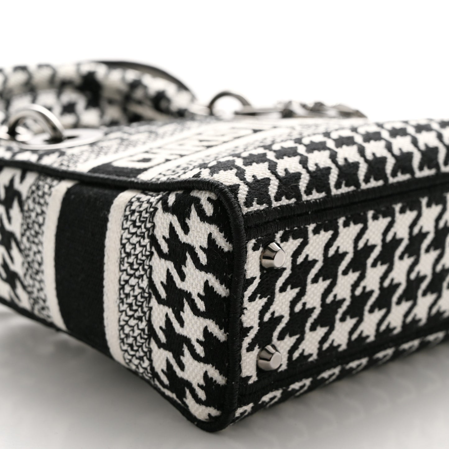 Canvas Houndstooth Embroidered Mini Lady D-Lite Black White