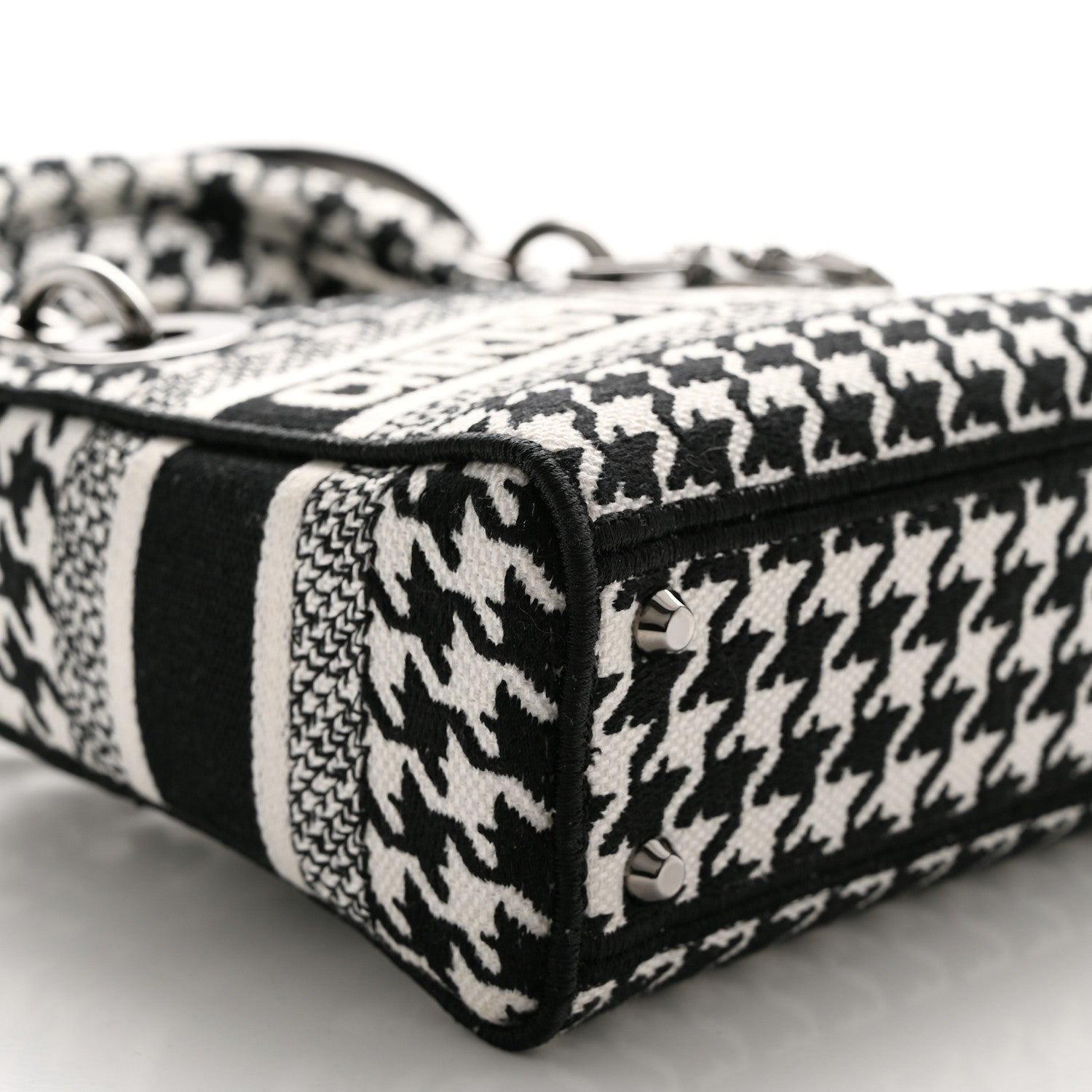 Christian Dior Canvas Houndstooth Embroidered Mini Lady D-Lite Black White 8 of 9