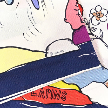 Hermes Silk Twill Mille Et Un Lapins Scarf 90 Marine White Multicolor 4 of 5