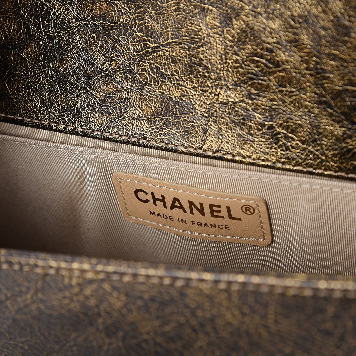 Cracked Metallic Calfskin Quilted Medium Boy Flap Gold