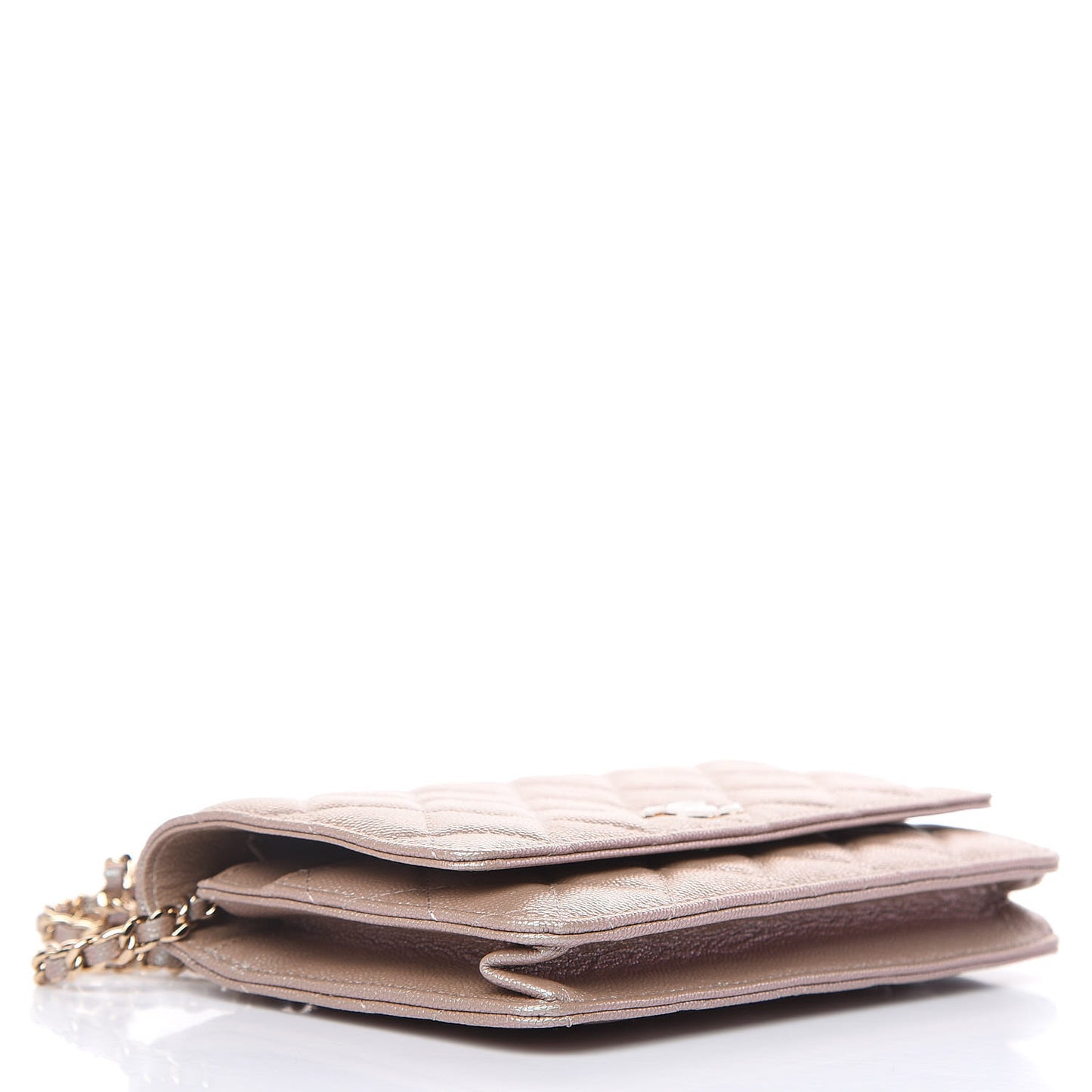 Iridescent Caviar Quilted Wallet On Chain WOC Beige