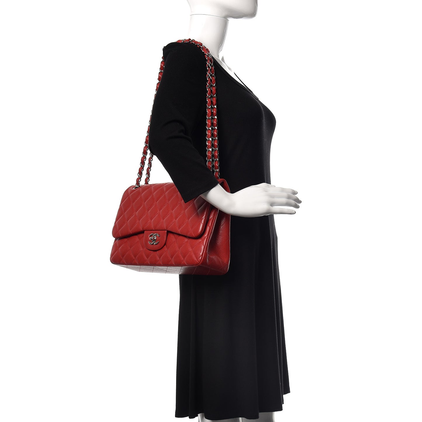 Caviar Quilted Jumbo Double Flap Red