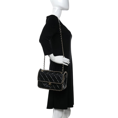 Chanel Crumpled Calfskin Quilted Large Chain All Over Flap Bag Black 2 of 9