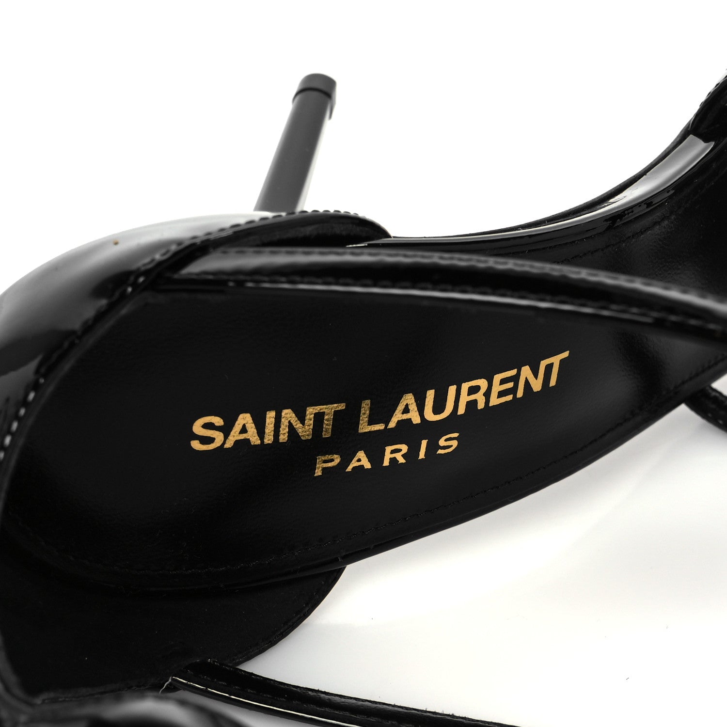 Saint Laurent Patent Cassandra 100 Ankle Strap Sandals 38.5 Black 7 of 10