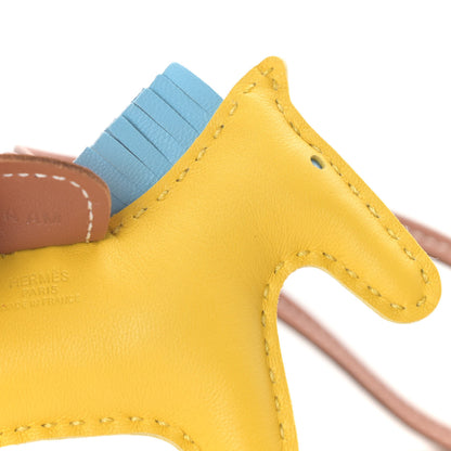 Hermes Milo Lambskin Grigri Rodeo Horse Bag Charm PM Jaune de Naples Celeste Gold 3 of 3