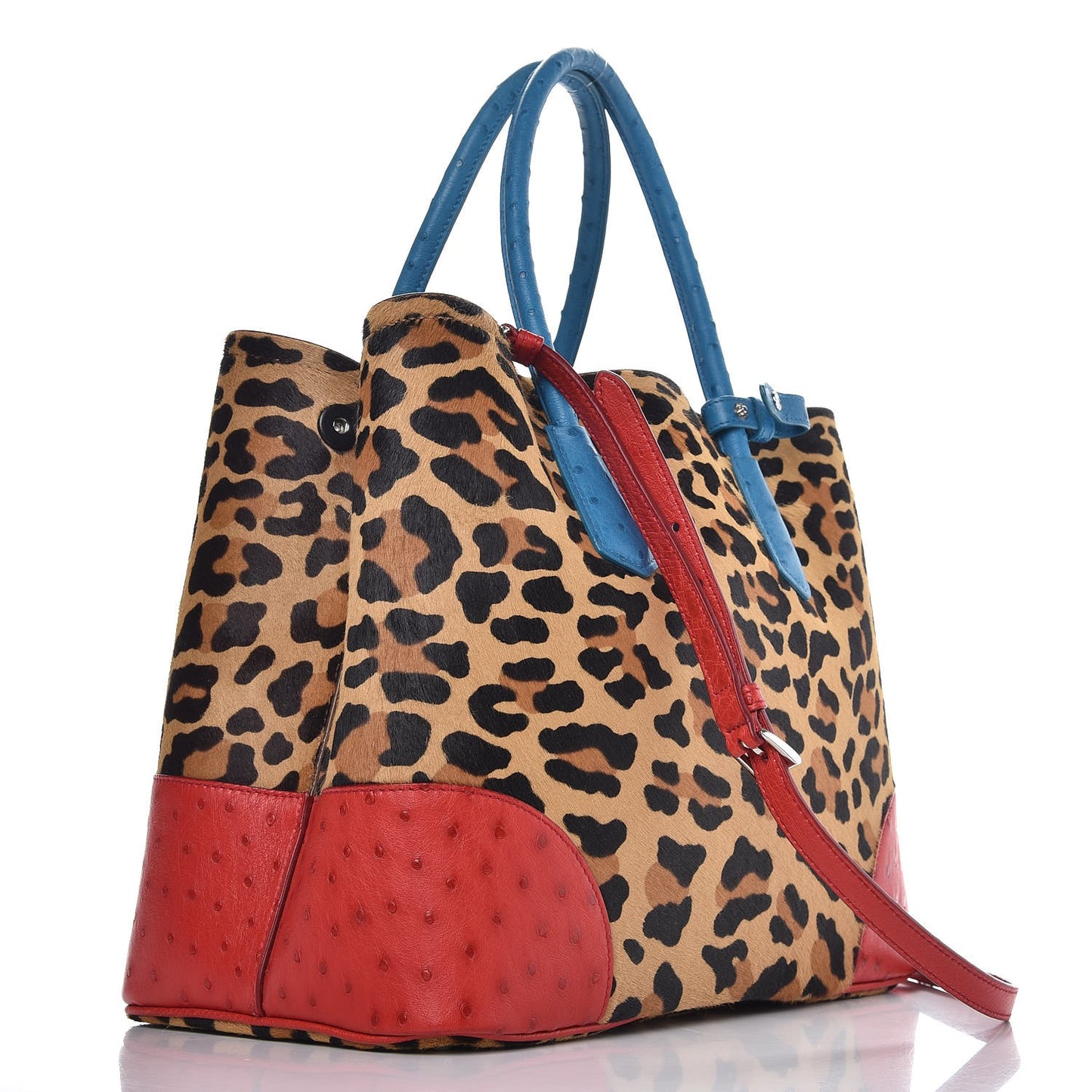 Calf Hair Ostrich Leopard Print Medium Double Bag Miele Voyage