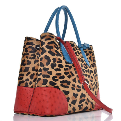 Prada Calf Hair Ostrich Leopard Print Medium Double Bag Miele Voyage 3 of 9