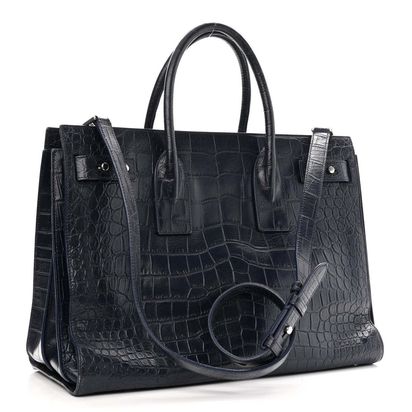 Calfskin Crocodile Embossed Medium Souple Sac De Jour Medium Blue