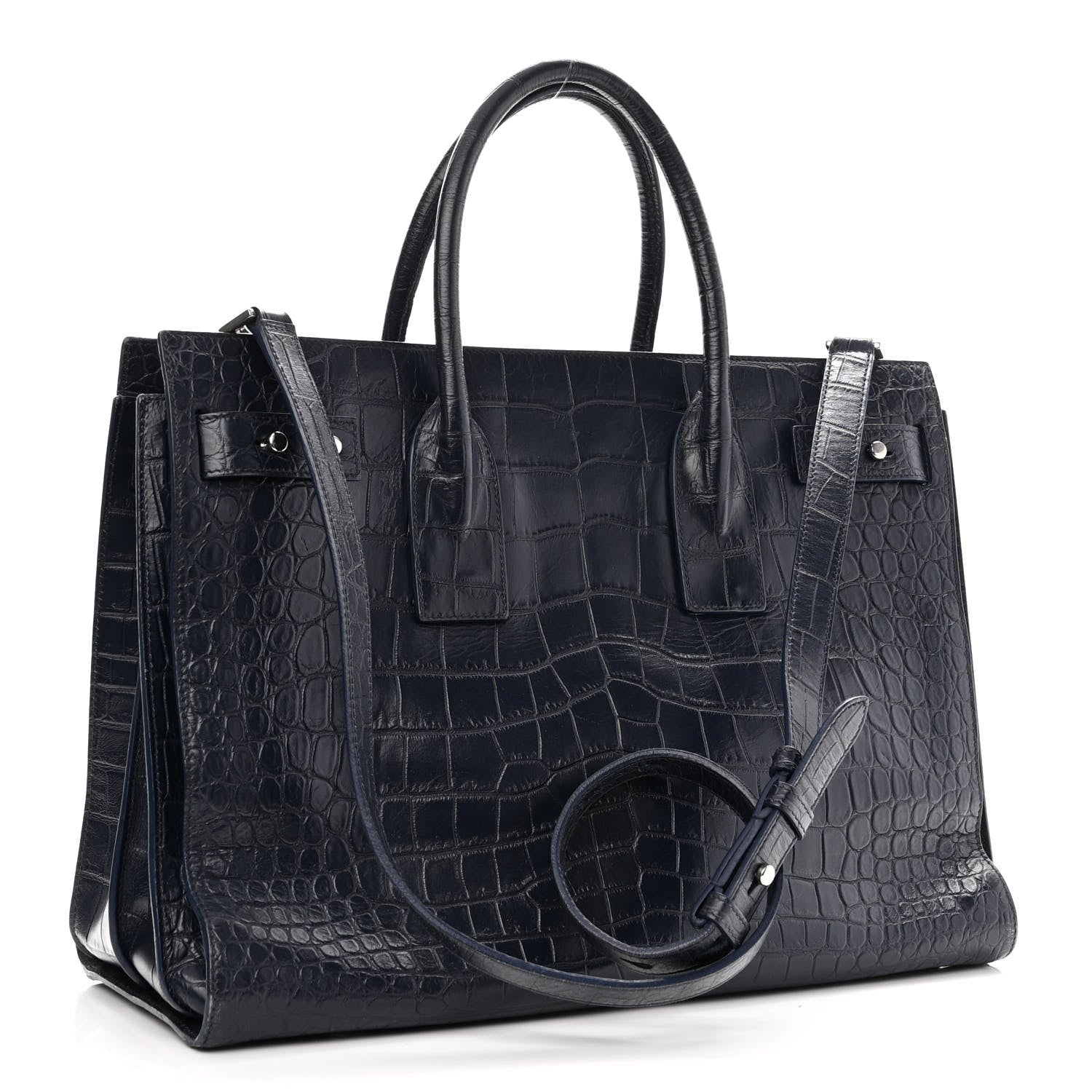 Saint Laurent Calfskin Crocodile Embossed Medium Souple Sac De Jour Medium Blue 4 of 10