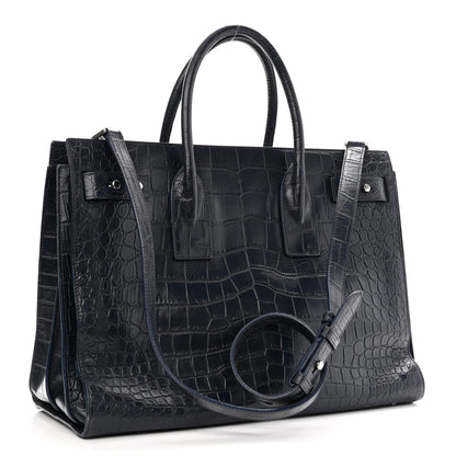 Saint Laurent Calfskin Crocodile Embossed Medium Souple Sac De Jour Medium Blue 4 of 10