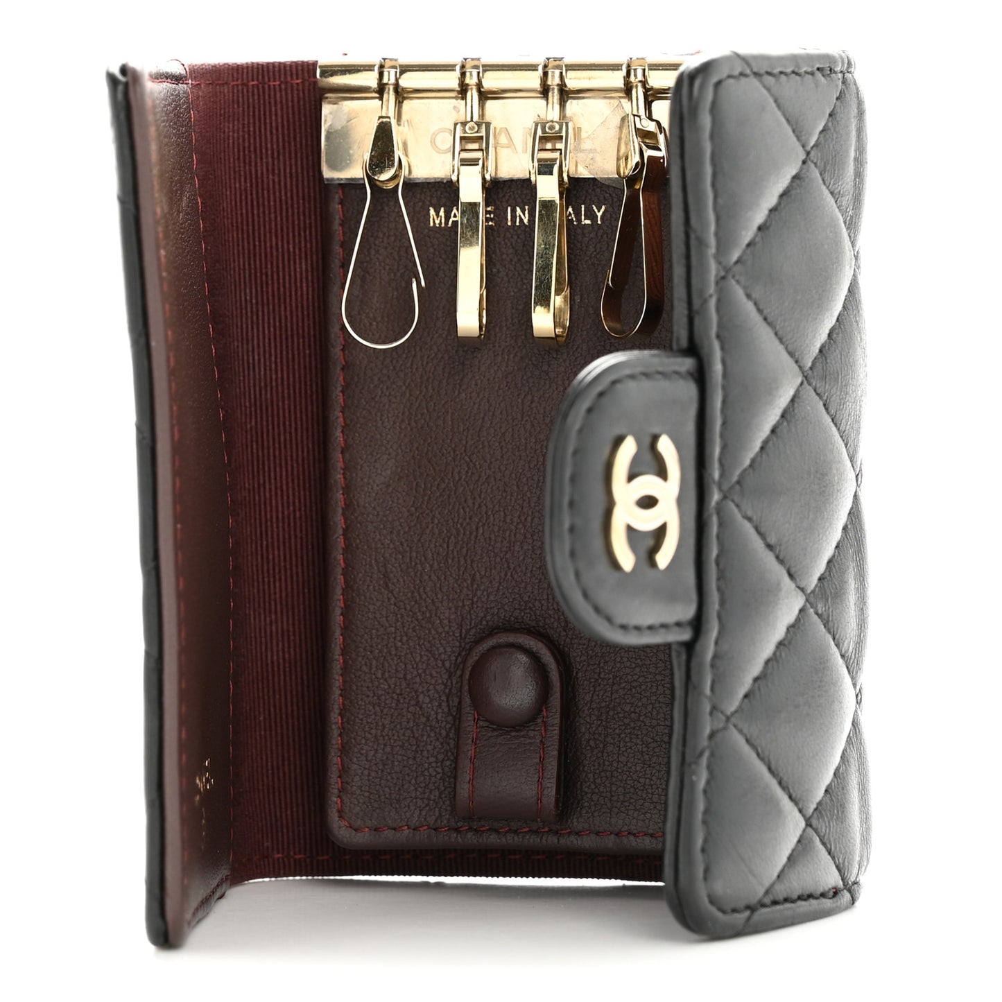 Lambskin Quilted Classic 4 Key Holder Wallet Black