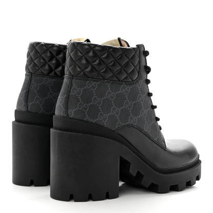 Gucci Apollo Calfskin GG Supreme Nappa Samoa Quilted Lace Up Ankle Boots 39 Black 4 of 9