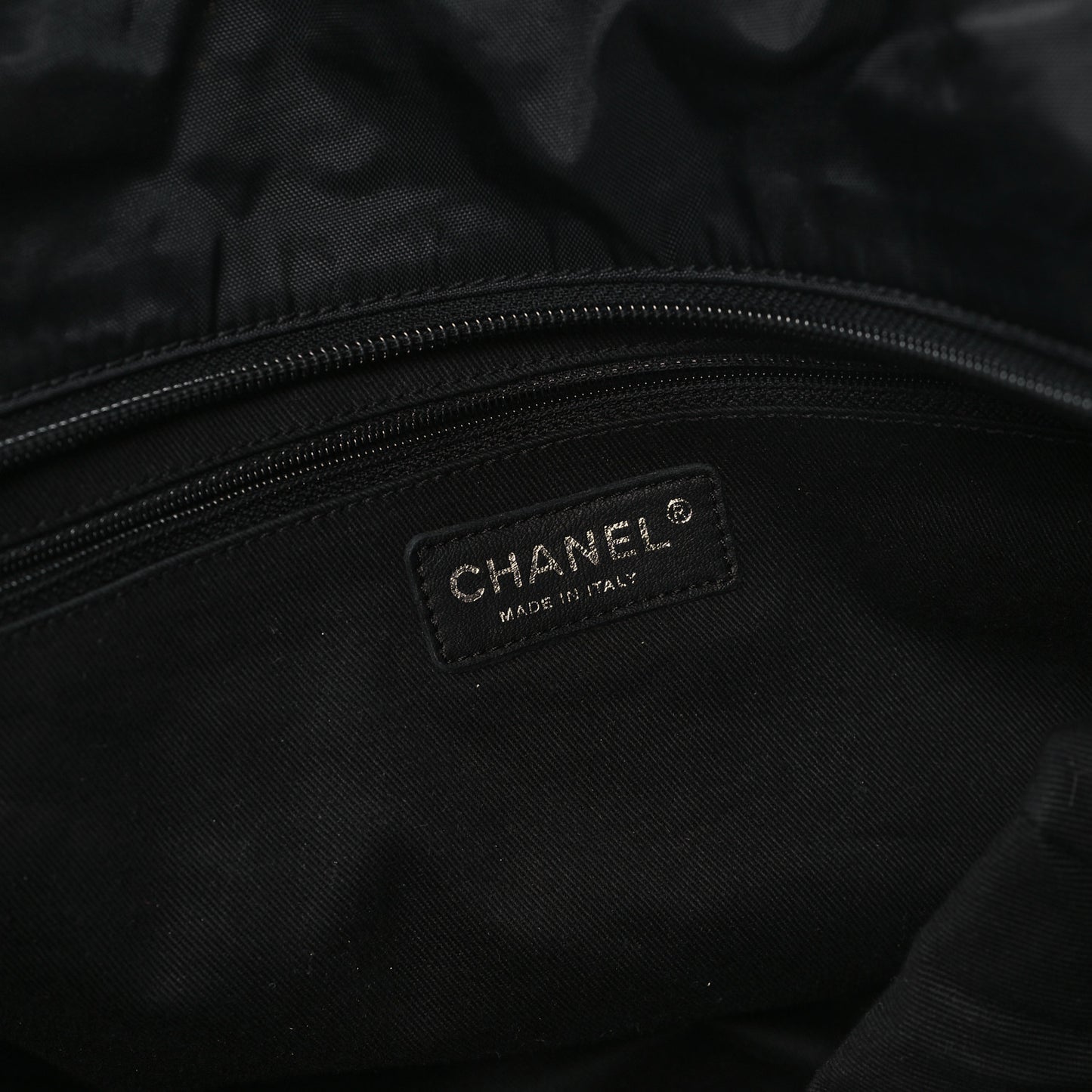 Nylon Calfskin Quilted CC Paris New York Tote Bag Black