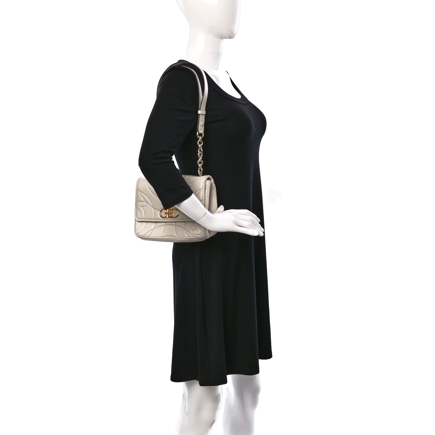 Salvatore Ferragamo Calfskin Quilted Gancini Flap Bag Bone 2 of 8