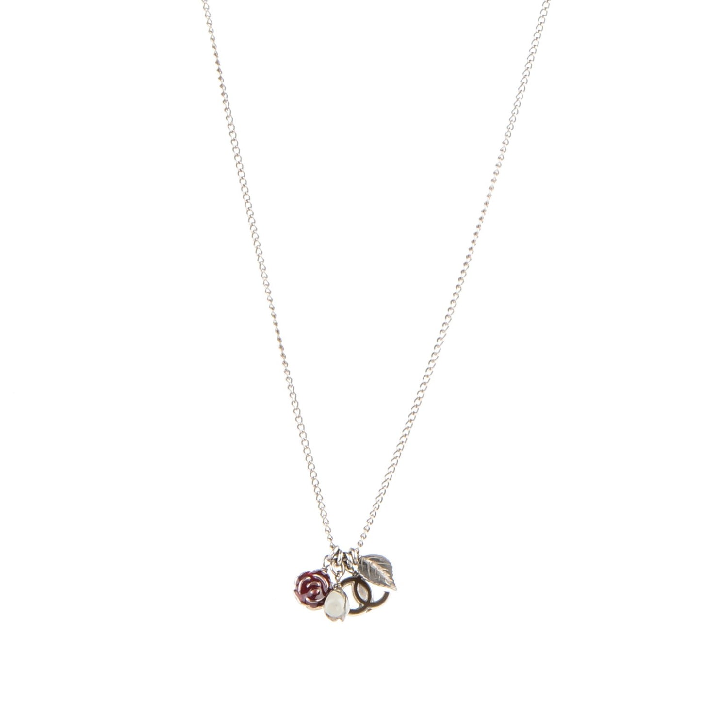 Enamel CC Charm Necklace Silver