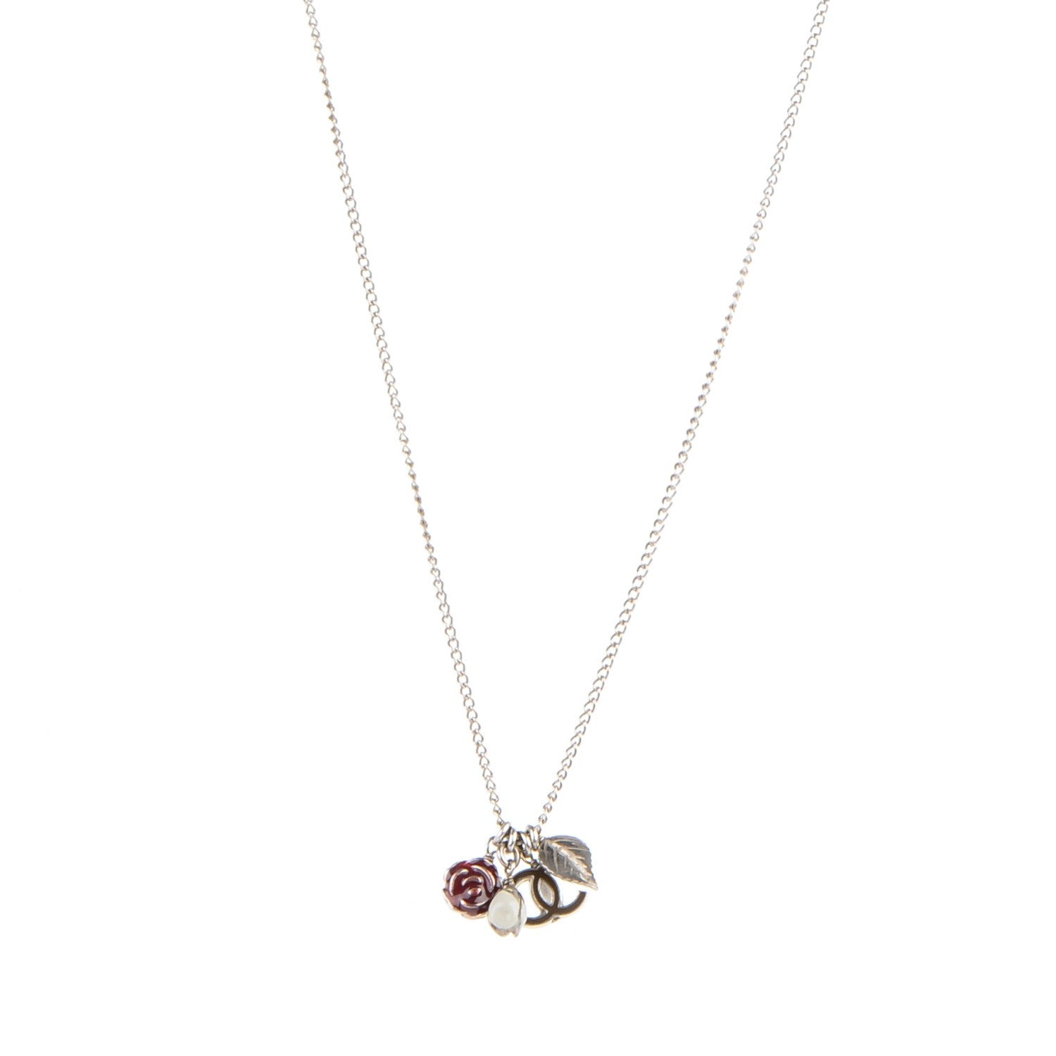 Chanel Enamel CC Charm Necklace Silver 1 of 5