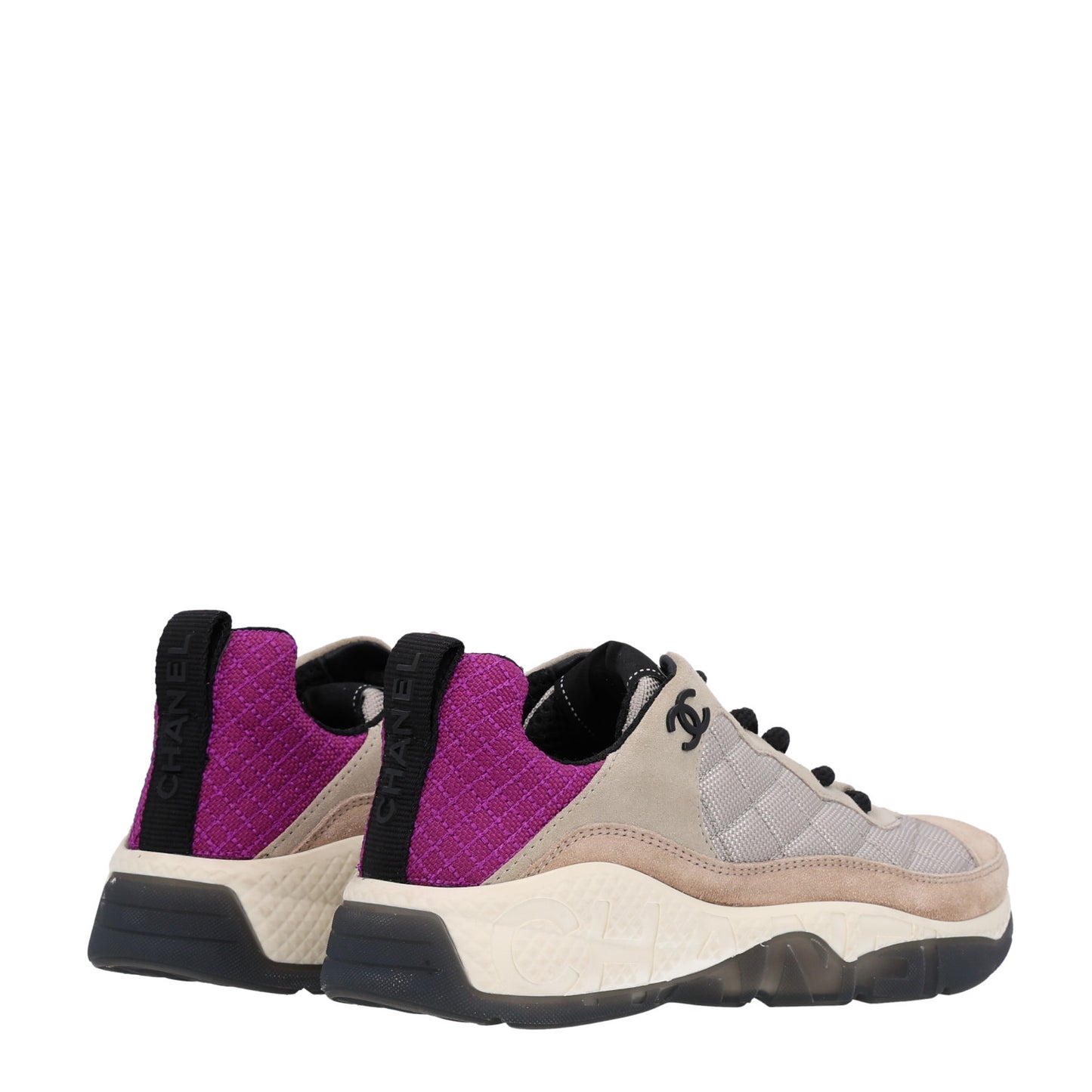 Mesh Suede Calfskin CC Sneakers 36 Light Beige Purple Beige