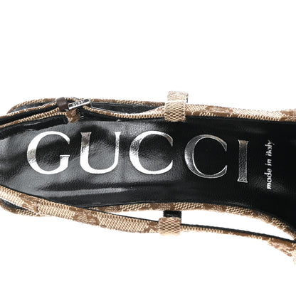 Gucci Monogram Malga Kid Square G 75mm Slingback Pumps 39 Beige Ebony New Acero 7 of 7