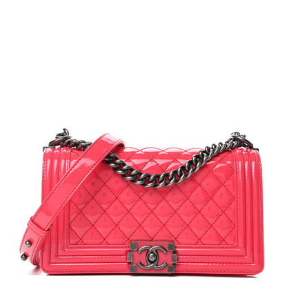 Chanel Patent Calfskin Enamel Quilted Medium Boy Flap Dark Pink 1 of 4