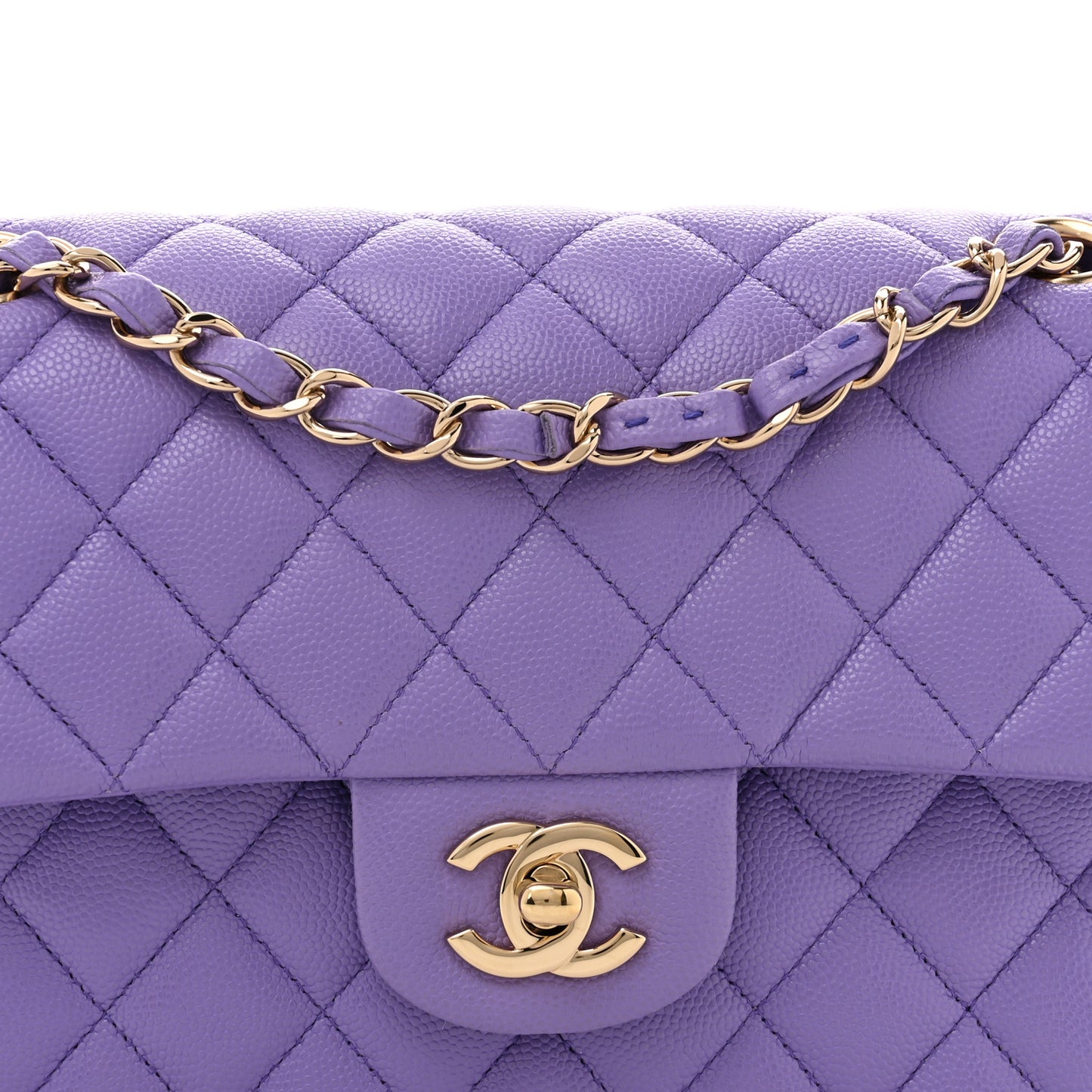 Caviar Quilted Small Double Flap Purple