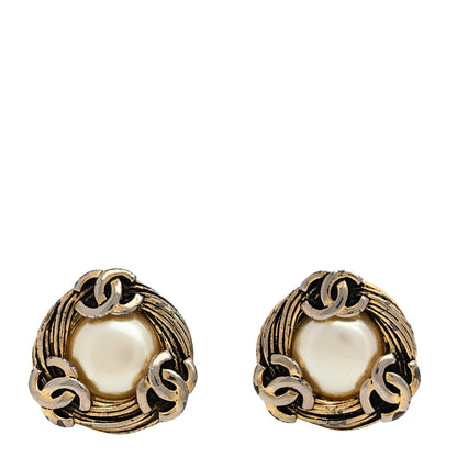 Chanel Pearl CC Clip On Earrings Gold 1 of 4