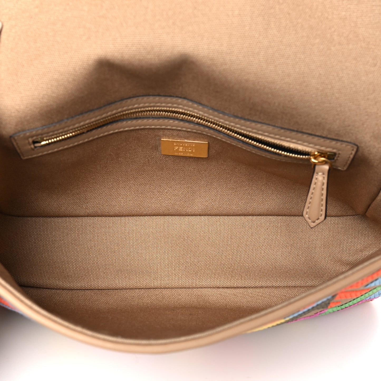 Canvas Vitello King FF Multicolor Embroidered Baguette Multicolor Cuoio