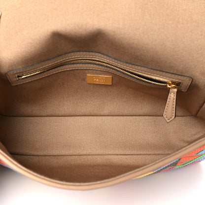 Fendi Canvas Vitello King FF Multicolor Embroidered Baguette Multicolor Cuoio 5 of 10