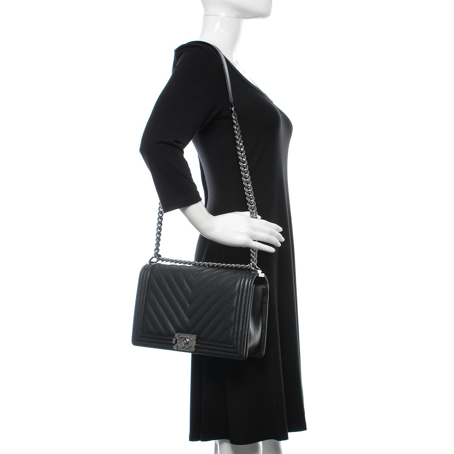 Chanel Caviar Chevron Quilted New Medium Boy Flap Black 2 of 9